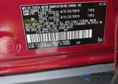 2020 Toyota Rav4 Xle Premium из США, поврежденный, VIN 2T3A1RFV6LC125305